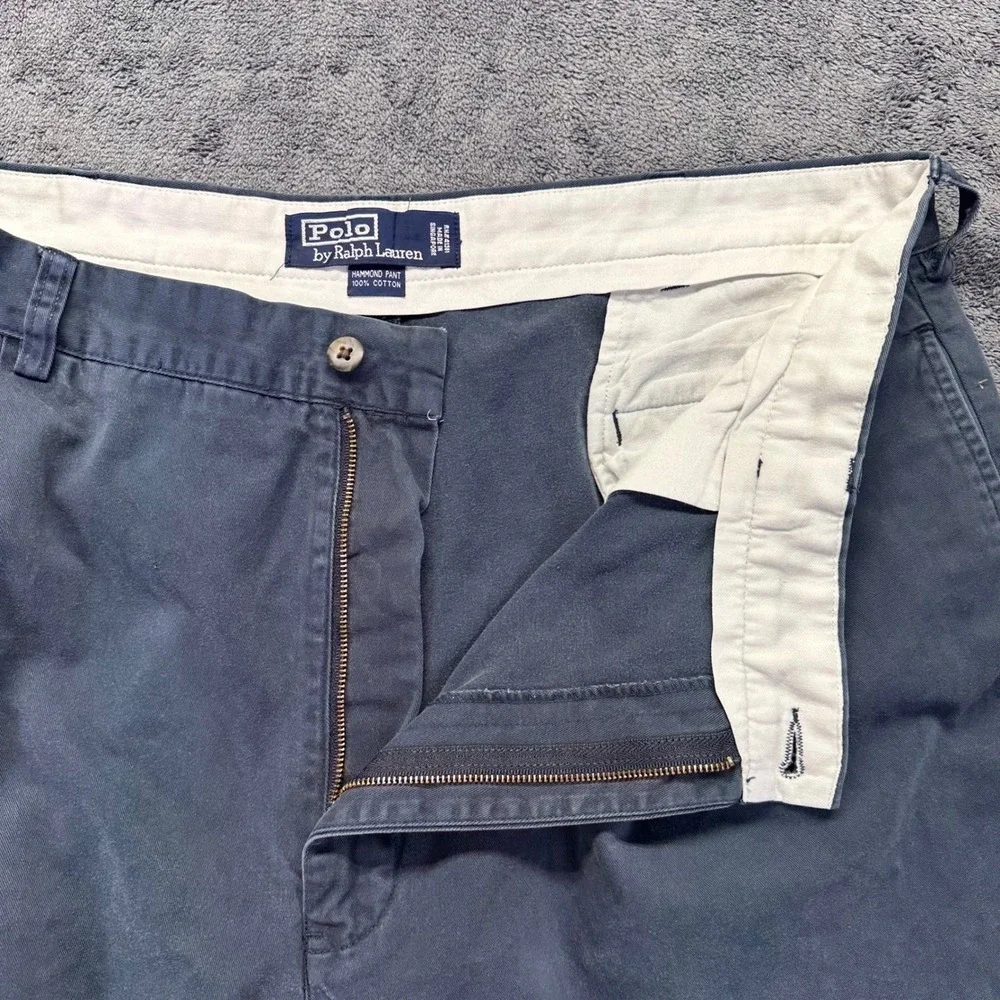 Vintage Polo Ralph Lauren Hammond Pant Men 40x32 Navy Blue Pleated Cuffed Chinos